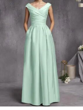 Mint Green Off-Shoulder Pleated Bodice Maxi Dress